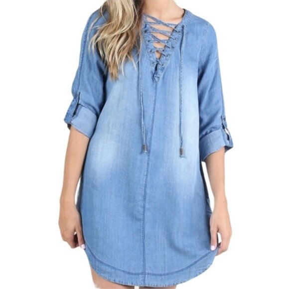 Altar’d State Lace Up Chambray Dress - Picture 9 of 9